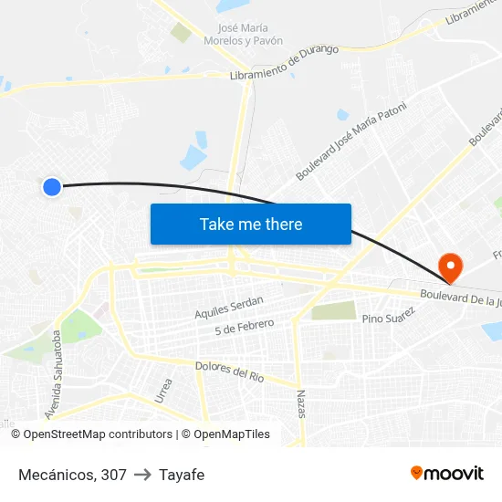 Mecánicos, 307 to Tayafe map