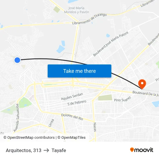 Arquitectos, 313 to Tayafe map