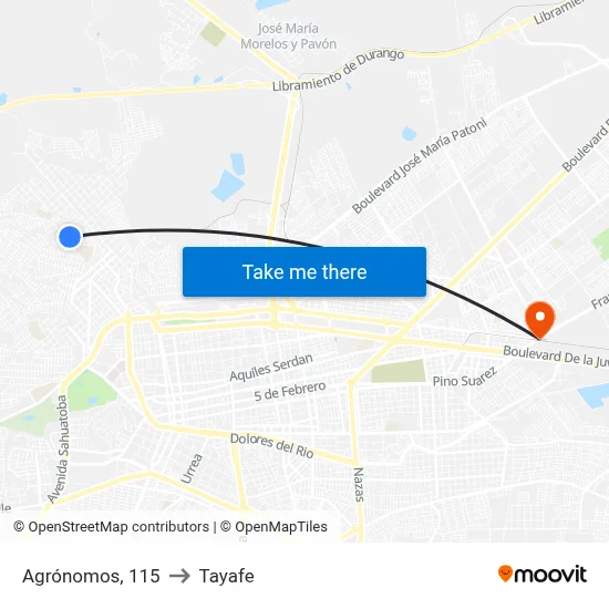 Agrónomos, 115 to Tayafe map