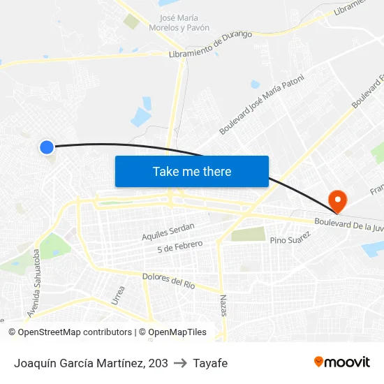 Joaquín García Martínez, 203 to Tayafe map