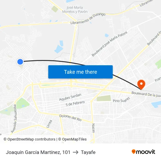 Joaquín García Martínez, 101 to Tayafe map