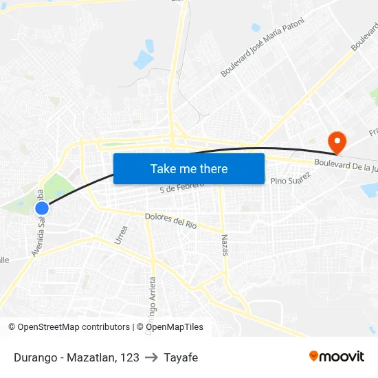 Durango - Mazatlan, 123 to Tayafe map