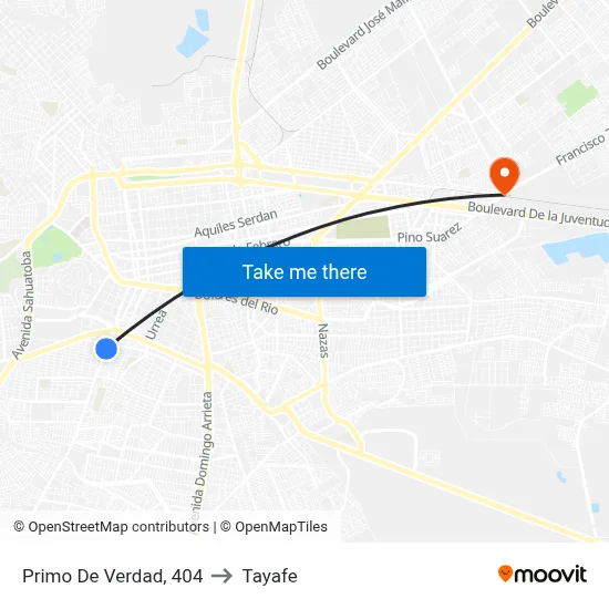 Primo De Verdad, 404 to Tayafe map