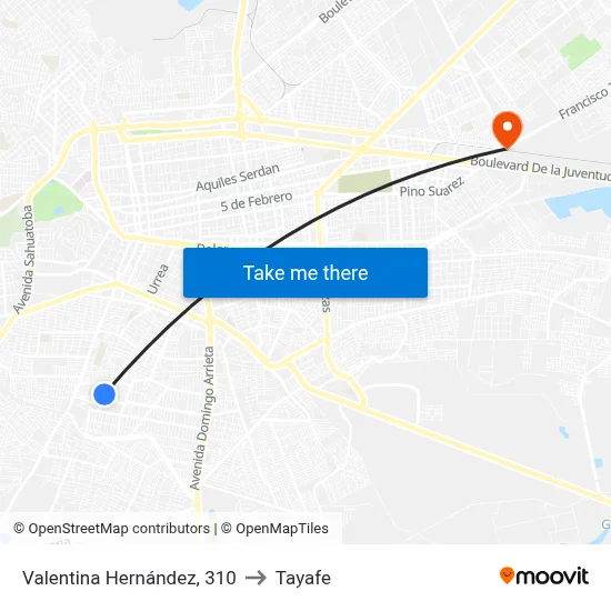 Valentina Hernández, 310 to Tayafe map
