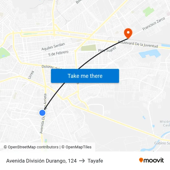 Avenida División Durango, 124 to Tayafe map