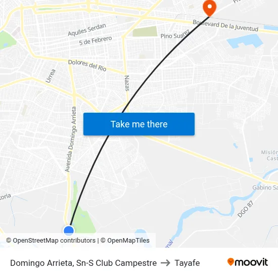 Domingo Arrieta, Sn-S Club Campestre to Tayafe map