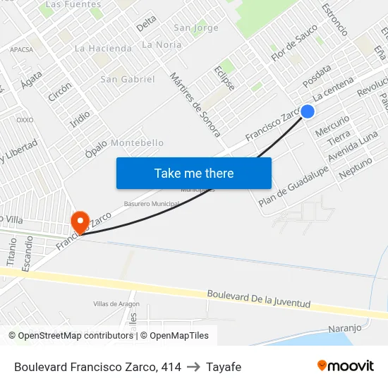 Boulevard Francisco Zarco, 414 to Tayafe map