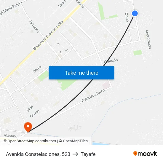Avenida Constelaciones, 523 to Tayafe map