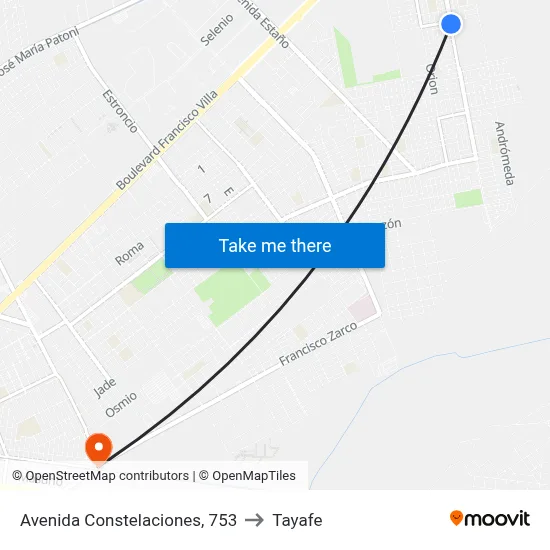 Avenida Constelaciones, 753 to Tayafe map