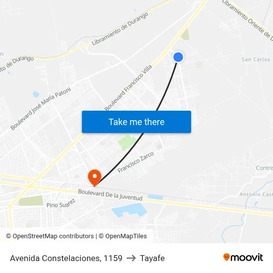 Avenida Constelaciones, 1159 to Tayafe map