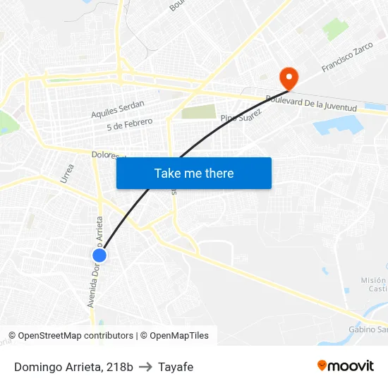 Domingo Arrieta, 218b to Tayafe map