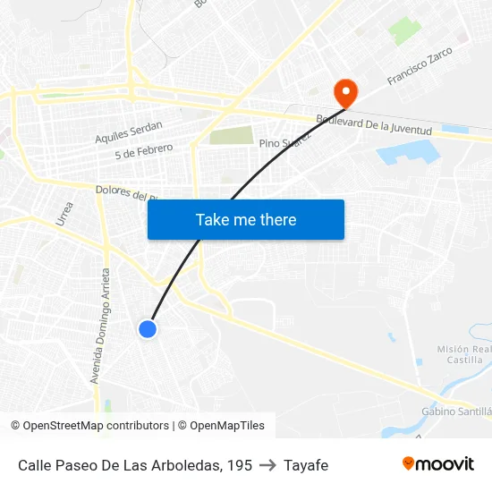Calle Paseo De Las Arboledas, 195 to Tayafe map