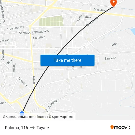Paloma, 116 to Tayafe map