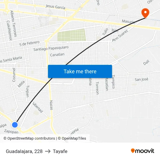 Guadalajara, 228 to Tayafe map