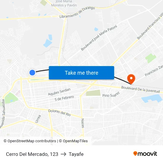 Cerro Del Mercado, 123 to Tayafe map