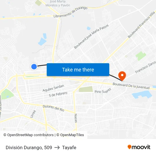 División Durango, 509 to Tayafe map