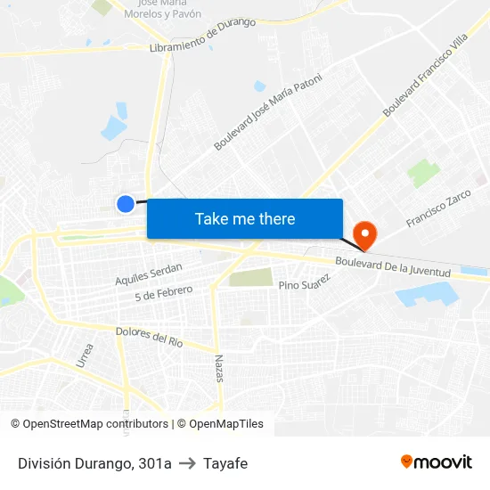 División Durango, 301a to Tayafe map
