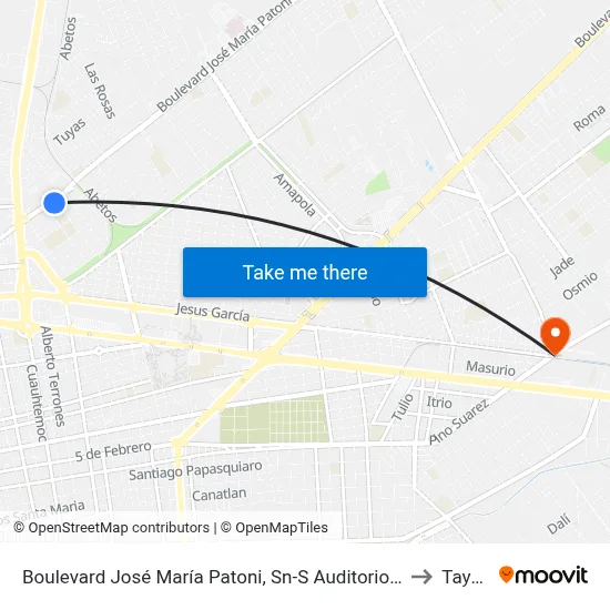 Boulevard José María Patoni, Sn-S Auditorio Cobach to Tayafe map