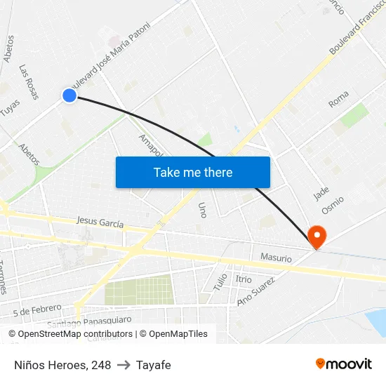 Niños Heroes, 248 to Tayafe map