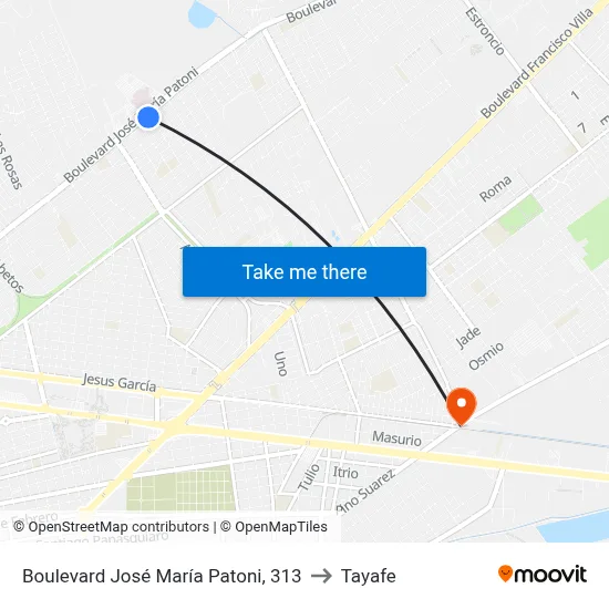Boulevard José María Patoni, 313 to Tayafe map