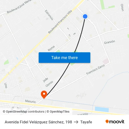 Avenida Fidel Velázquez Sánchez, 198 to Tayafe map
