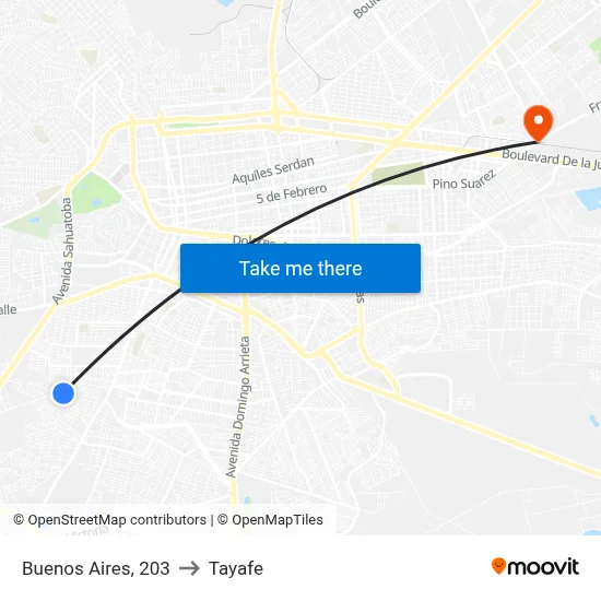 Buenos Aires, 203 to Tayafe map