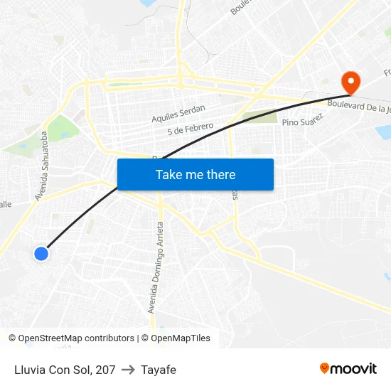 Lluvia Con Sol, 207 to Tayafe map