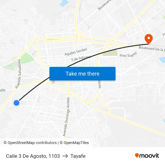 Calle 3 De Agosto, 1103 to Tayafe map