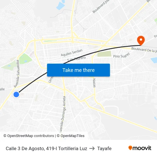 Calle 3 De Agosto, 419-I Tortilleria Luz to Tayafe map
