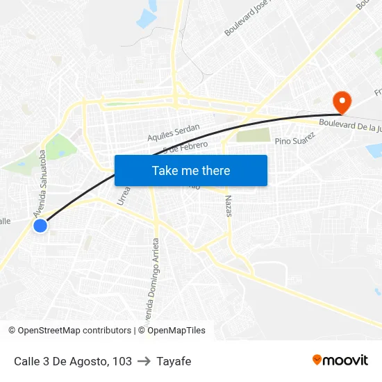 Calle 3 De Agosto, 103 to Tayafe map