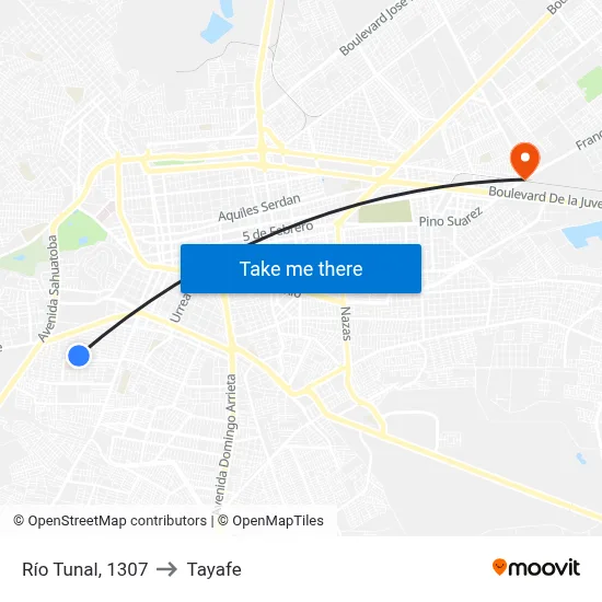 Río Tunal, 1307 to Tayafe map