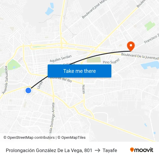 Prolongación González De La Vega, 801 to Tayafe map