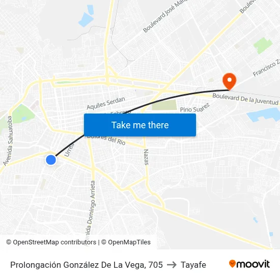 Prolongación González De La Vega, 705 to Tayafe map