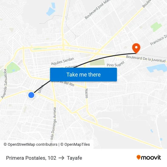 Primera Postales, 102 to Tayafe map