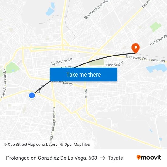 Prolongación González De La Vega, 603 to Tayafe map