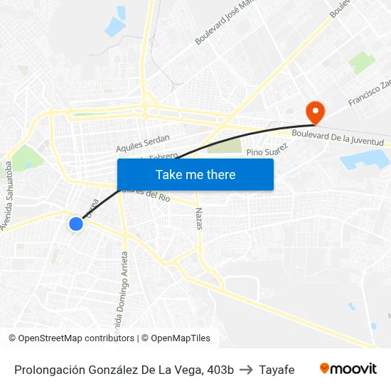 Prolongación González De La Vega, 403b to Tayafe map