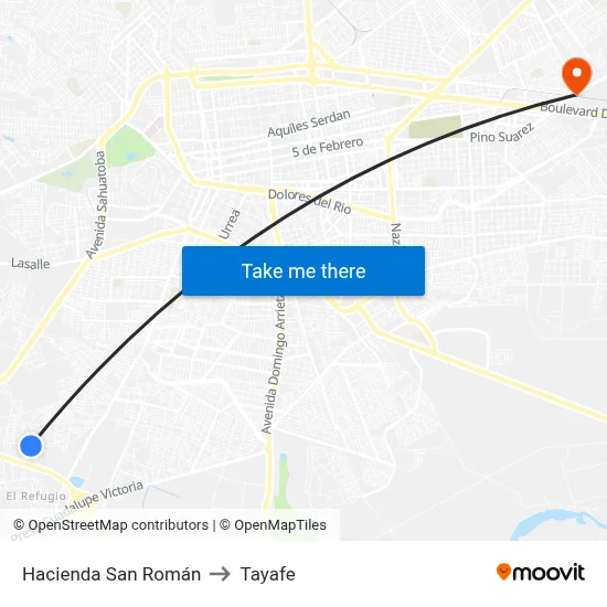 Hacienda San Román to Tayafe map