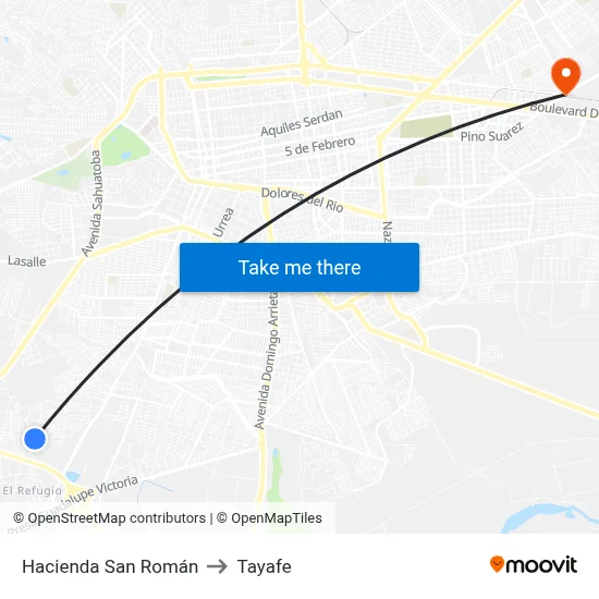 Hacienda San Román to Tayafe map