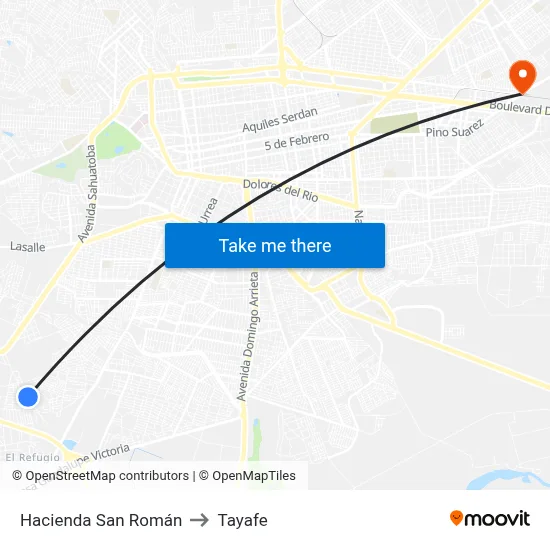 Hacienda San Román to Tayafe map