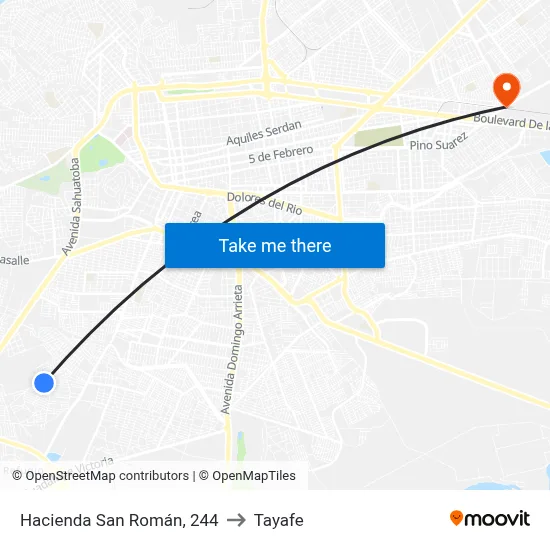 Hacienda San Román, 244 to Tayafe map