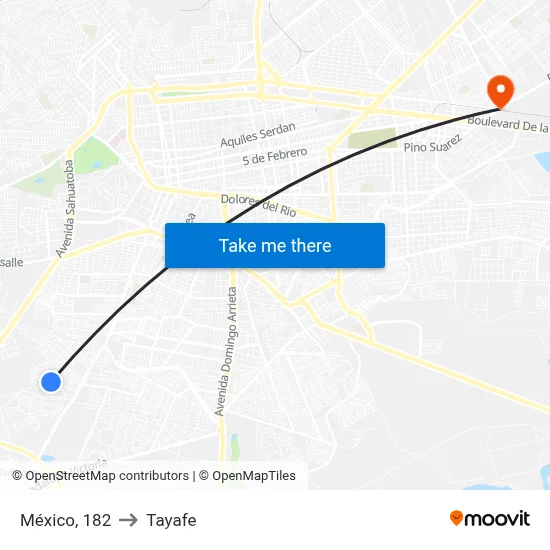 México, 182 to Tayafe map