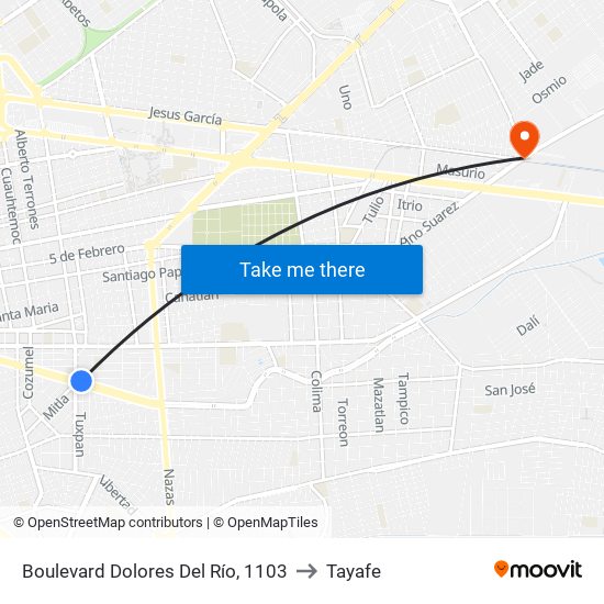 Boulevard Dolores Del Río, 1103 to Tayafe map