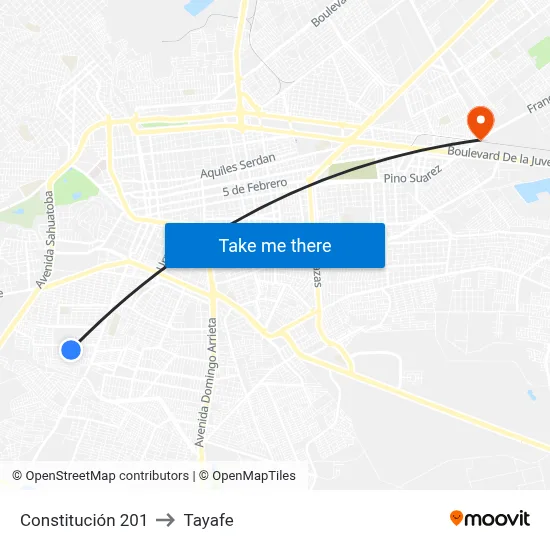 Constitución 201 to Tayafe map