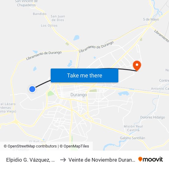 Elpidio G. Vázquez, Mzq Lt12 to Veinte de Noviembre Durango Mexico map