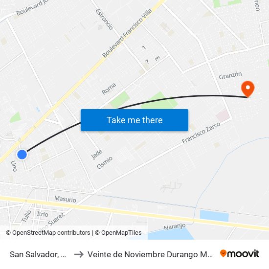 San Salvador, 123 to Veinte de Noviembre Durango Mexico map