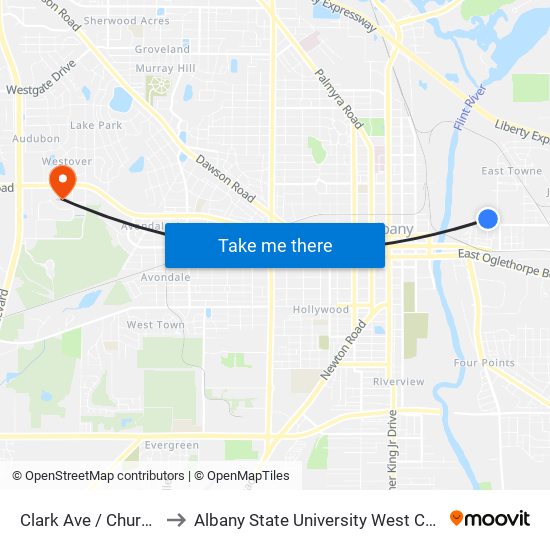 Clark Ave / Church St to Albany State University West Campus map