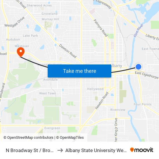N Broadway St / Broadway Ct to Albany State University West Campus map