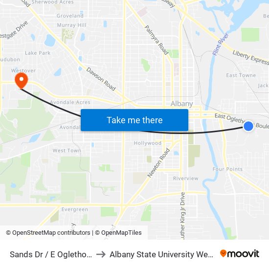 Sands Dr / E Oglethorpe Blvd to Albany State University West Campus map