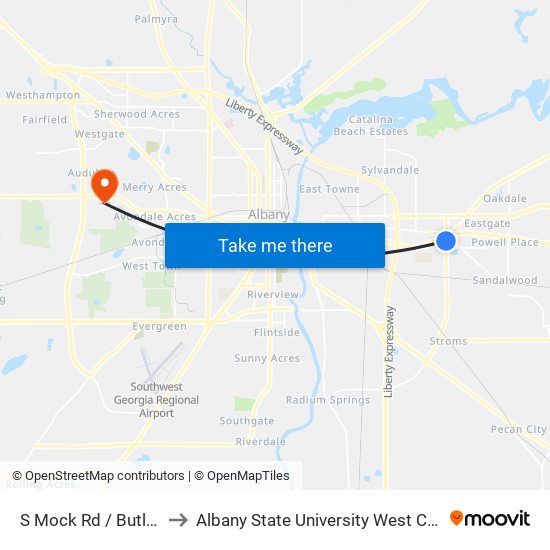 S Mock Rd / Butler Dr to Albany State University West Campus map