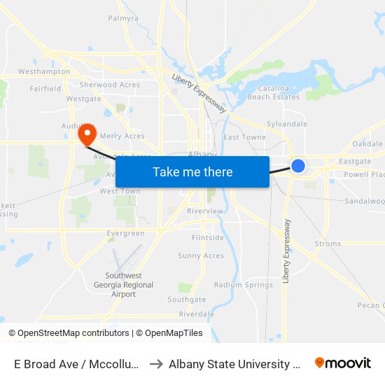 E Broad Ave / Mccollum's Cleaners to Albany State University West Campus map